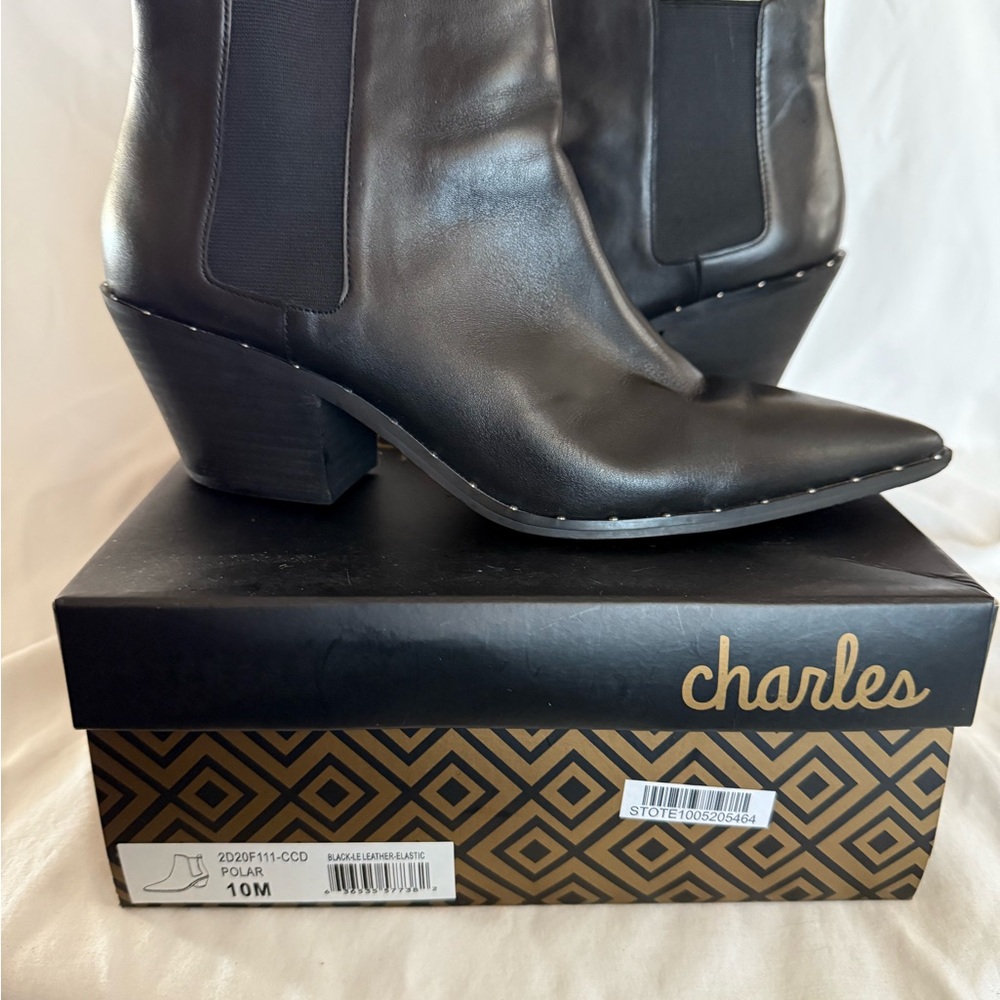 Charles Black Leather Elastic Boots